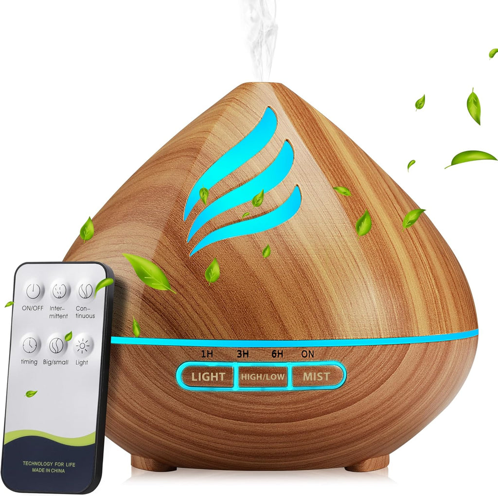 Essential Oil Scent Diffuser: 500ML Aroma Diffuser with Remote Control - 14 Colors LED & 2 Mist Modes - 4 Timer Settings, Ultra-Quiet for Home Bedroom Family