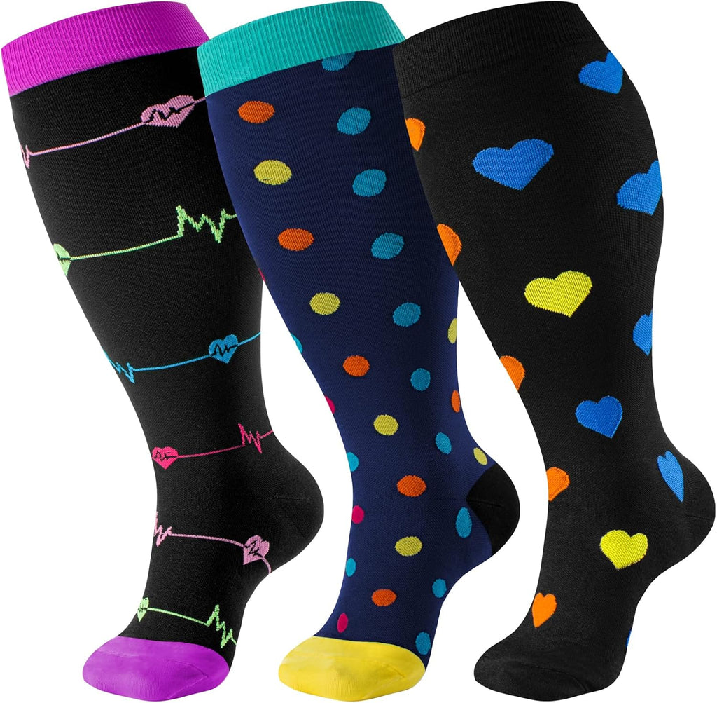 Plus Size Compression Socks Wide Calf for Women & Men 20-30 mmhg-Extra Wide Calf Knee High Support Socks