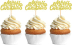 Ercadio 24 Pack Merry Christmas Cupcake Toppers Glitter Xmas Holiday Cupcake Picks Christmas Theme New Year Party Cake Decorations Supplies Gold
