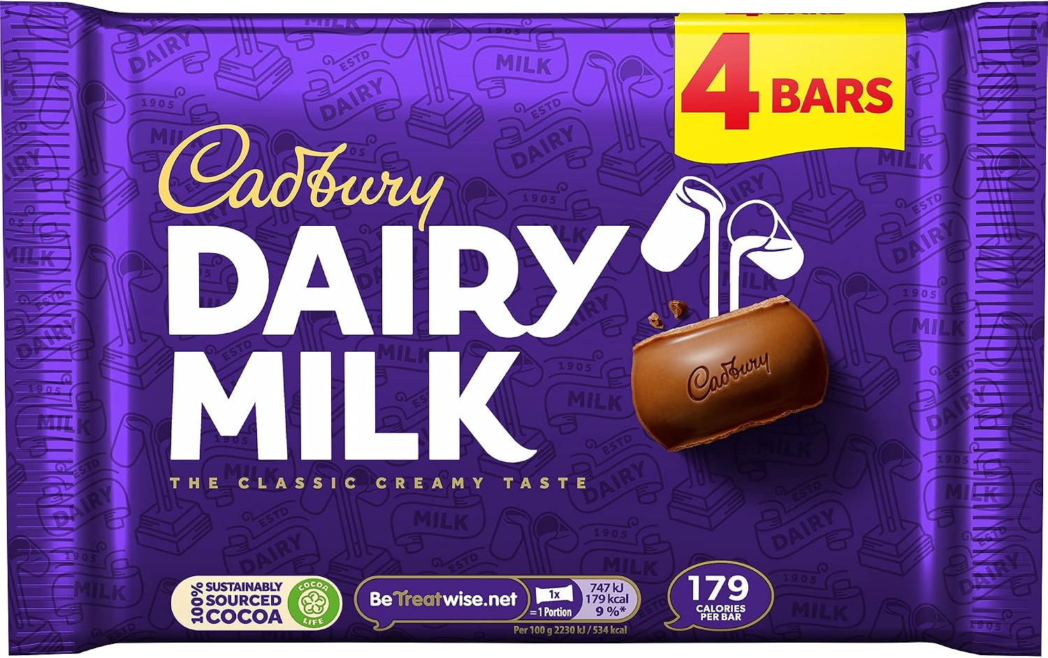 Cadbury Dairy Milk Chocolate 4pk Bar from the UK (Single Pack) 108.8g