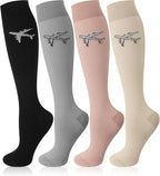 Skicuff 4 Pairs Travel Compression Socks for Men Women 15-25 mmHg Flight Support Knee High Stockings for Travel Flight
