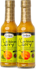 Grace Caribbean Curry Scotch Bonnet Hot Pepper Sauce 4.8oz - 2 Pack - Authentic Jamaican Scotch Bonnet Pepper Sauce with Caribbean Curry Spices