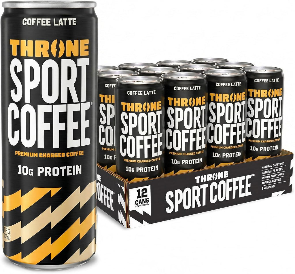 Throne Sport Coffee Latte – 10g protein - 150mg Natural Caffeine and B Vitamins – Lactose-Free, Premium Arabica, NSF Certified, Active Lifestyles – Coffee Latte, 12 Pack
