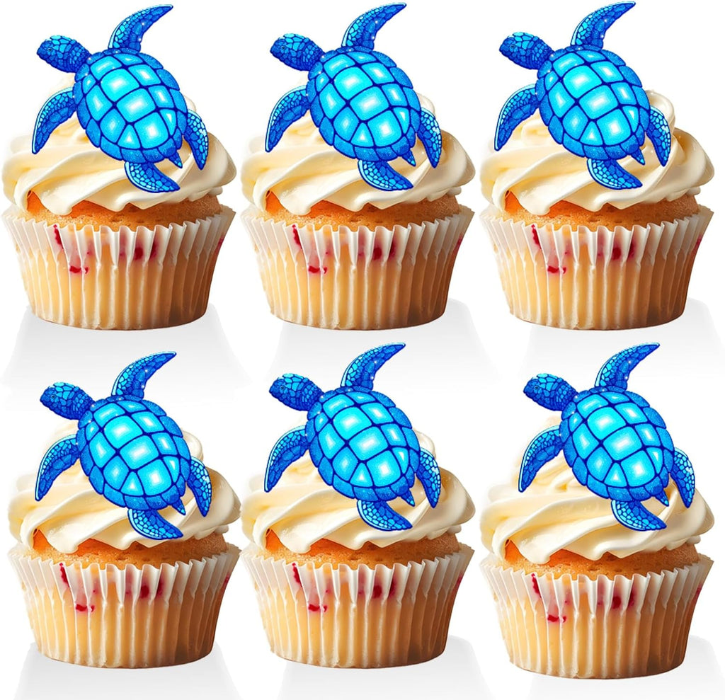 18 PCS Swimming Sea Turtle Cupcake Toppers for Boys Girls Baby Shower Under the Sea Ocean Cake Decorations Blue Neon Turtle Birthday Party Decorations Supplies
