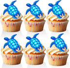 18 PCS Swimming Sea Turtle Cupcake Toppers for Boys Girls Baby Shower Under the Sea Ocean Cake Decorations Blue Neon Turtle Birthday Party Decorations Supplies