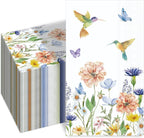 100PCS Floral Paper Napkins 3 Ply Disposable Hand Towels,Wildflower Hummingbird Paper Guest Napkins Dinner Napkins for Wedding Bridal Baby Shower Birthday Tea Party Home Table Decor