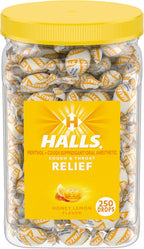 HALLS Cough and Throat Relief Honey Lemon Cough Drops, Bulk Pack, 250 Drops