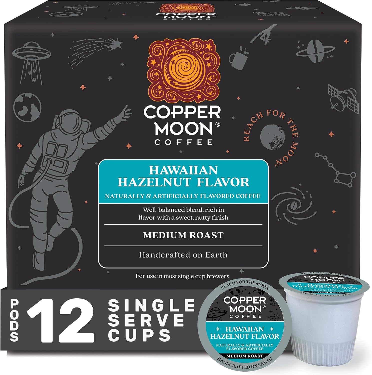 Copper Moon Single Serve Coffee Pods for Keurig K Cup Brewers (Hawaiian Hazelnut - Medium Roast) 12 Count