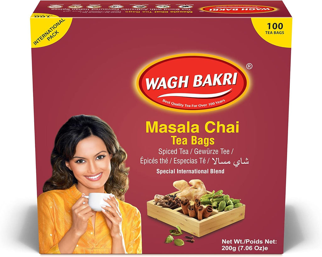 Wagh Bakri Masala Chai Tea Bags, 100 Tea bags of Special International Blend, 200 grams