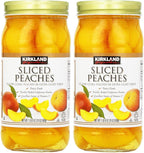 Kirkland Signature Sliced Peaches, 24oz Glass Jar (Pack of 2, Total of 48 Oz)