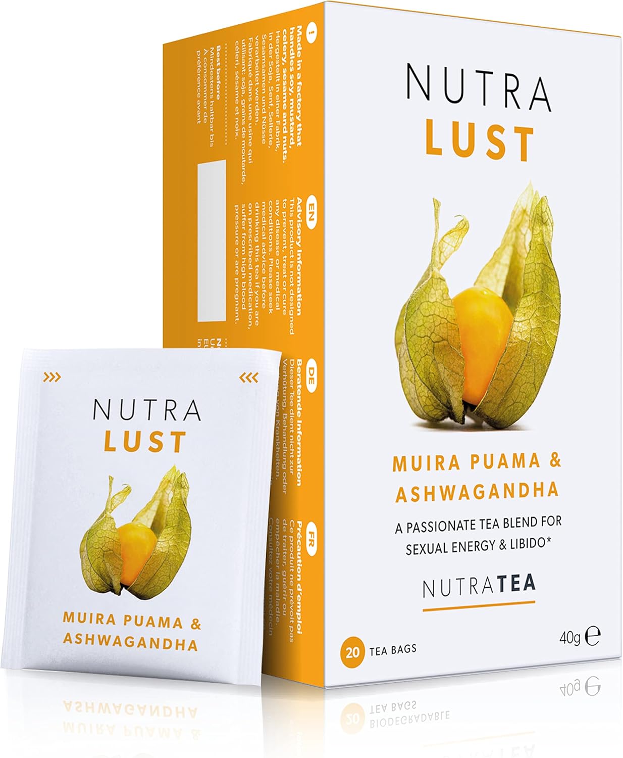 NutraLust - Helping to Improve Passion & Stamina - Containing Ashwagandha, Muira Puama and Ginseng - 20 Enveloped Tea Bags - by NutraTea - Herbal Tea