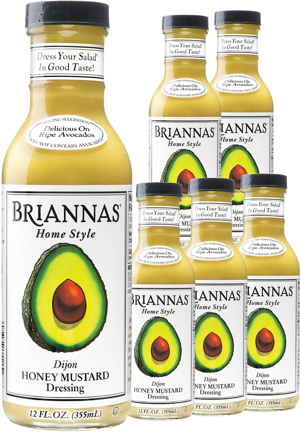 BRIANNAS - Home Style Dijon Honey Mustard Dressing - Fine Salad Dressing made with Premium Ingredients - Gluten Free & Kosher Dressing - 12 oz. Bottles - 6 Pack
