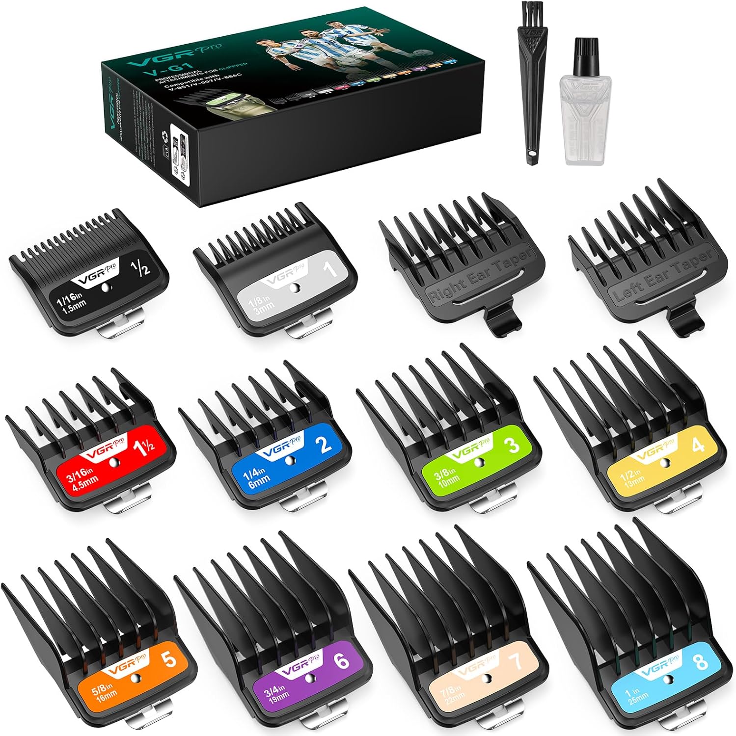 VGRPRO Professional Hair Clipper Guards, Color Coded Hair Cutting Guides from 1/16” to 1”, Replacement Barber Guards Compatible with Most Hair Clippers