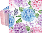 AnyDesign 50Pcs Hydrangea Luncheon Napkins Disposable Paper Napkin Watercolor Butterfly Floral Dessert Dinner Hand Napkin for Spring Summer Wedding Bridal Baby Shower Party Supplies