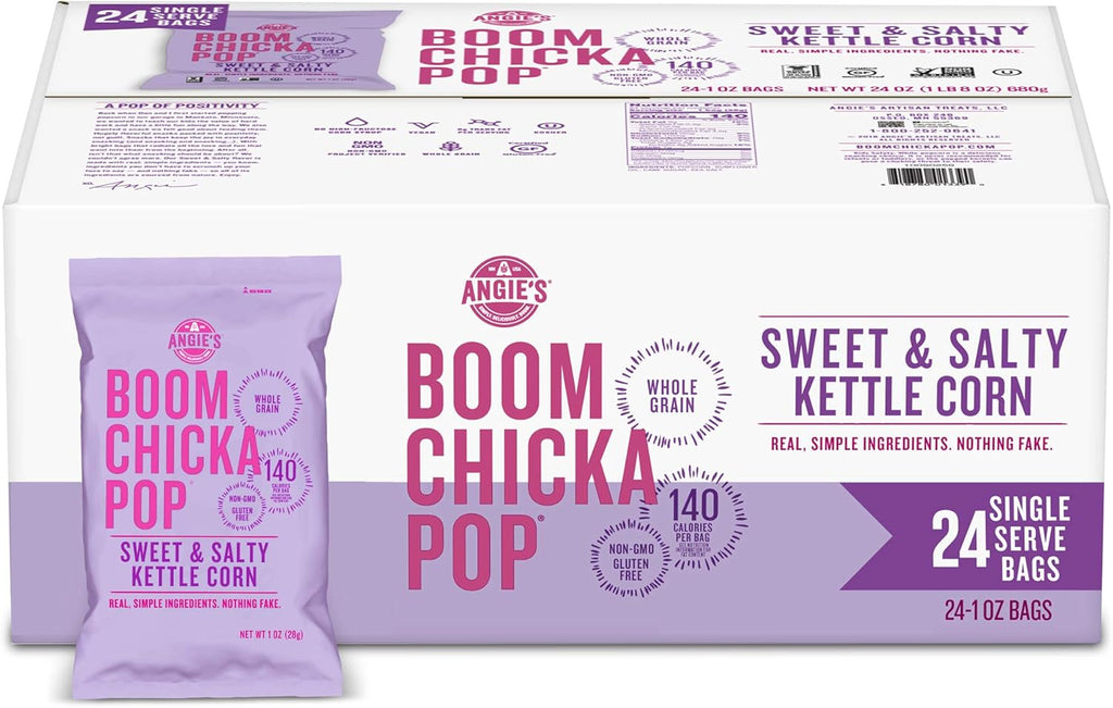 Angie's BOOMCHICKAPOP Sweet & Salty Kettle Corn Popcorn, Non-Candy Easter Basket Stuffer, 1 oz. Individual Bag (Pack of 24)