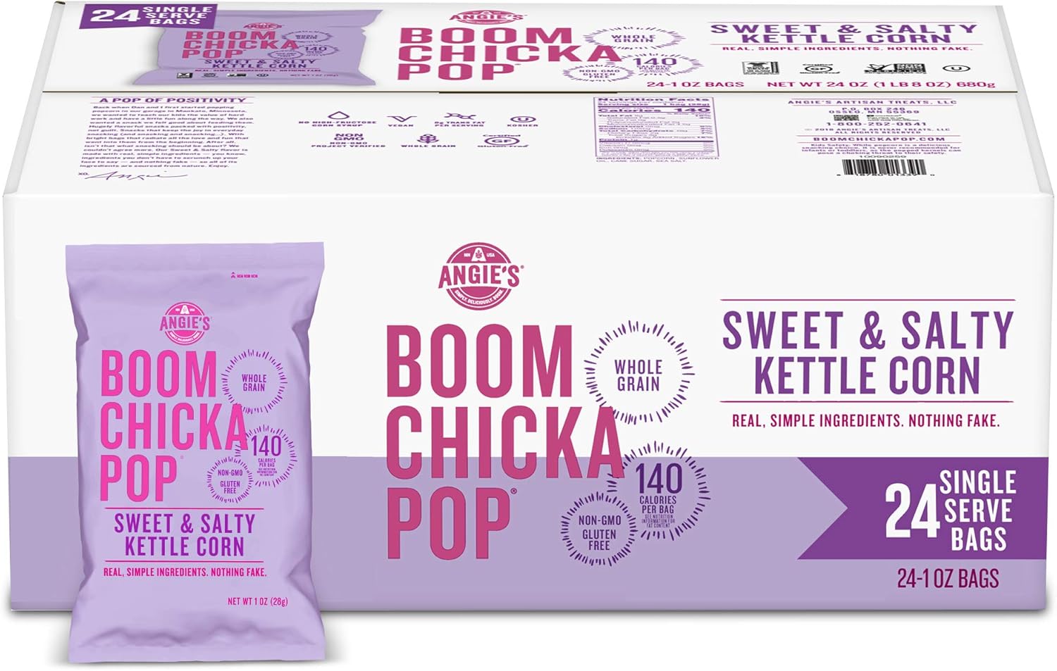 Angie's BOOMCHICKAPOP Sweet & Salty Kettle Corn Popcorn, Non-Candy Easter Basket Stuffer, 1 oz. Individual Bag (Pack of 24)