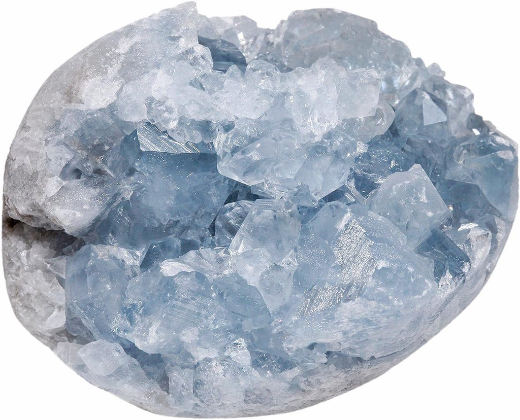 rockcloud Natural Raw Blue Celestite Mineral Healing Crystal Cluster Geode Irregular Home Decoration Gemstone Specimen Large