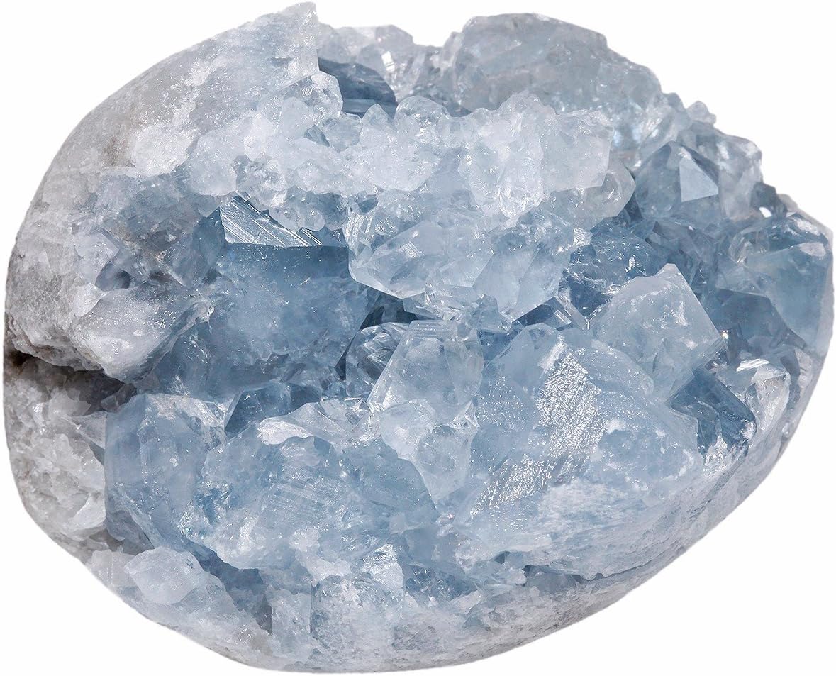 rockcloud Natural Raw Blue Celestite Mineral Healing Crystal Cluster Geode Irregular Home Decoration Gemstone Specimen Large