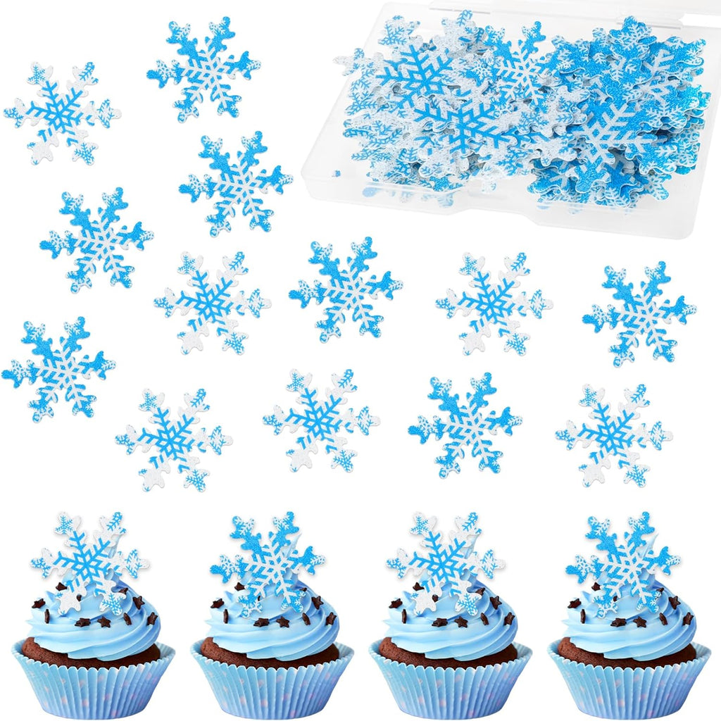 50 PCS Edible Snowflake Cake Cupcake Toppers christmas cake Party decorating Wafer Paper Snowflake Cupcake Decorations for Christmas Winter Frozen Theme Baby Shower Birthday Party Decor Supplies