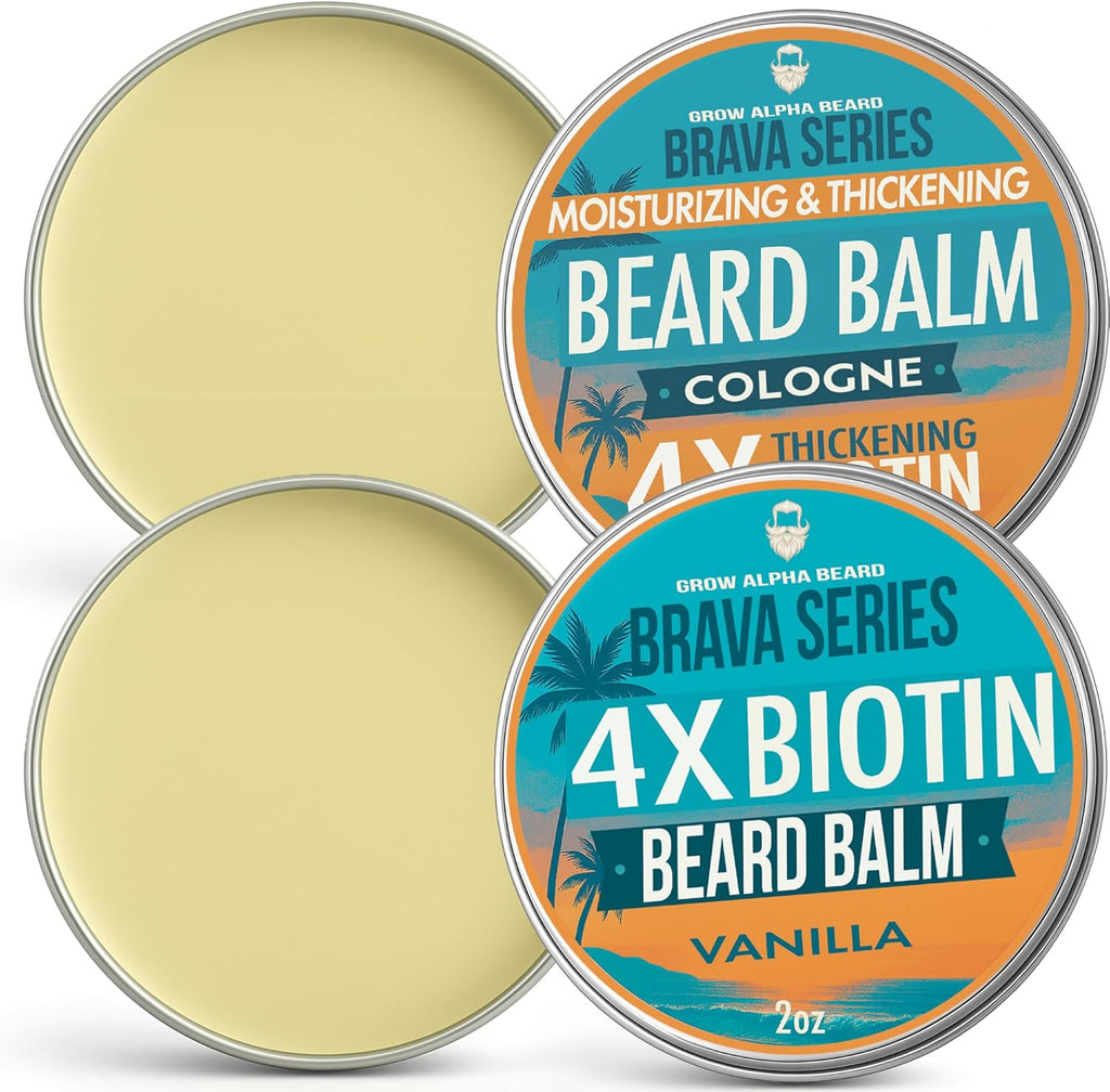 Biotin Beard Balm for Men – Beard Growth & Thickener, Shea Butter Beard Cream & Conditioner, Softening Balm for Fuller Beard & Mustache Growth (4 oz, 2 Pack)
