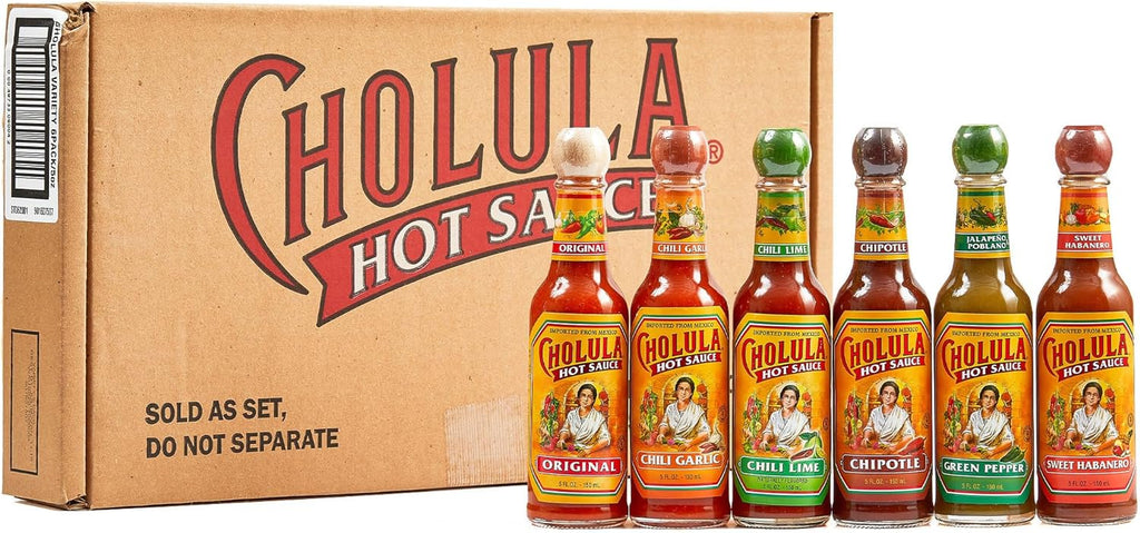 Cholula Hot Sauce Variety Pack, Product of Mexico, Gift Set Includes Six 5 Fl Oz Signature Cholula Hot Sauces for Eggs, Pizza, Mexican Dishes, and More, 30 fl oz