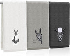 FuWeave 3 Pcs Funny Donkey Hand Towels Embroidered Donkey Farmhouse Decorative Bathroom Towels for Bathroom Kitchen Decor, 100% Cotton, 13.3 x 29.5''