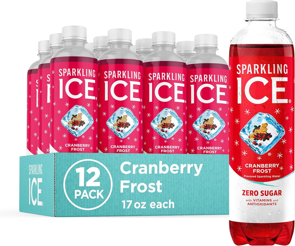 Sparkling Ice, Cranberry Frost Sparkling Water, Zero Sugar Flavored Water, with Vitamins and Antioxidants, Low Calorie Beverage, 17 Fl Oz (Pack of 12)