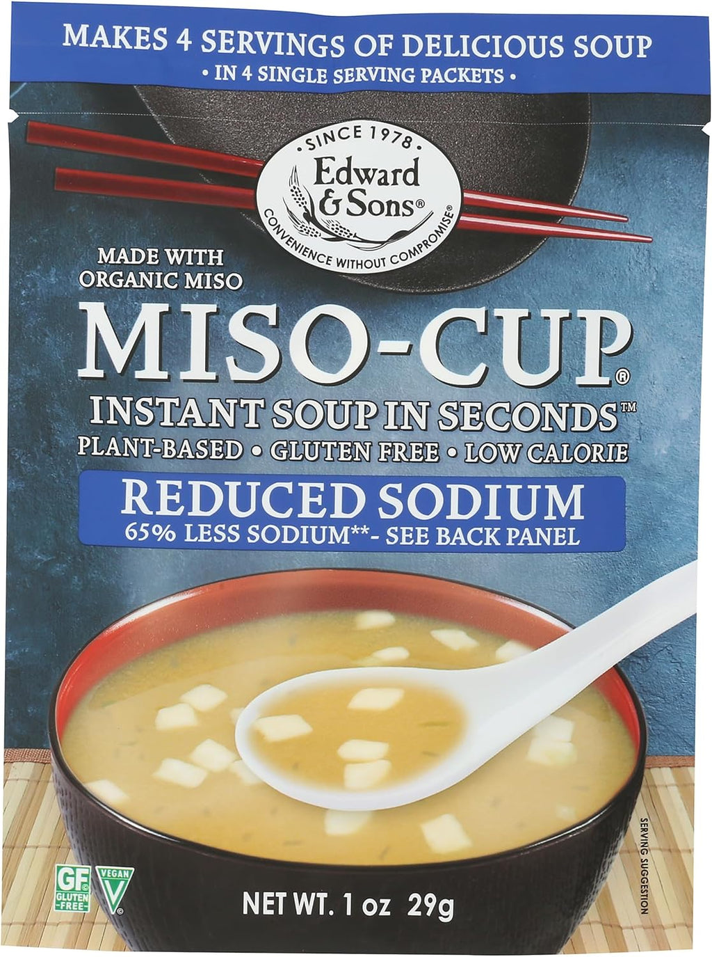 Edward & Sons Reduced Sodium The Original Instant Miso-Cup - Instant Miso Soup Packets, Instant Soup Packets, Miso Packets - 1 Ounce