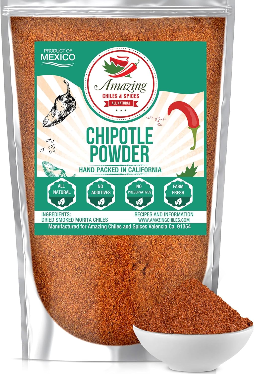 Chipotle Chili Powder Seasoning 4oz – Natural and Premium. Great For Meats, Grilling Rubs, Sauces, Salsa. Medium to High Heat - Sweet & Smoky Flavor. By Amazing Chiles & Spices.