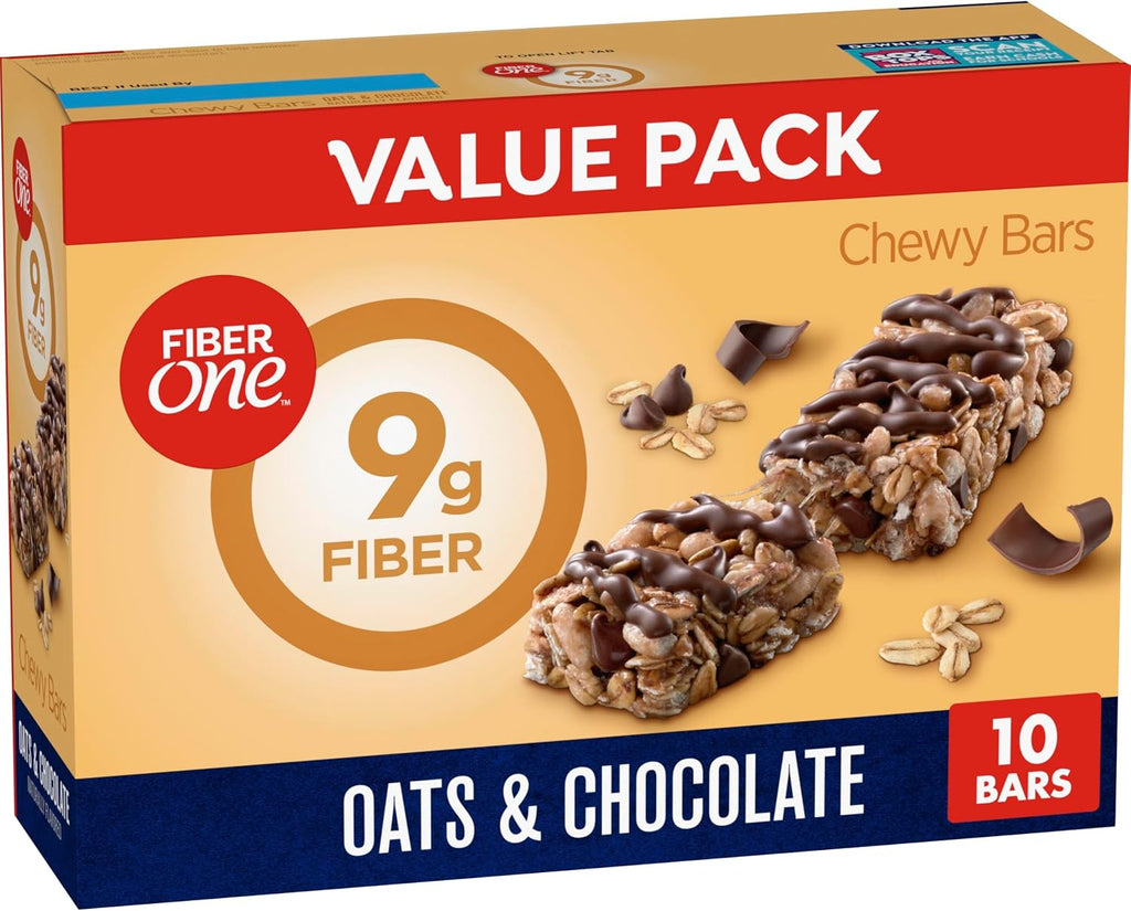Fiber One Chewy Bars, Oats and Chocolate, Fiber Snacks, Value Pack, 10 Ct, 14.1 oz