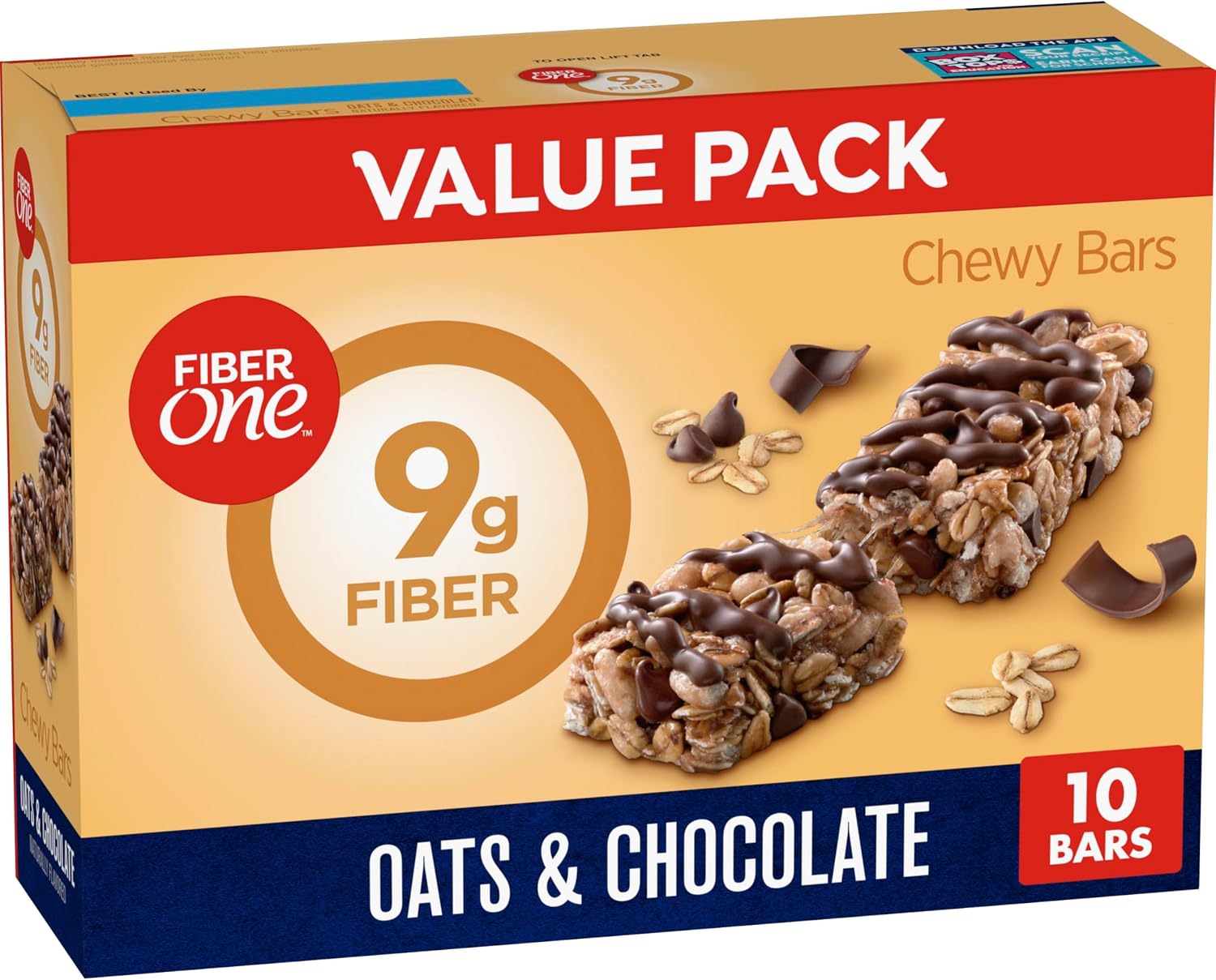 Fiber One Chewy Bars, Oats and Chocolate, Fiber Snacks, Value Pack, 10 Ct, 14.1 oz