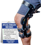 Apex ACL Stabilizer Knee Brace - Double Upright Support for ACL, MCL, PCL, LCL Injuries, Post Op Rehab, Meniscus Tears, Sports Recovery - L1845 (RIGHT/SM: 15.5–18.5 in. Thigh Circ)