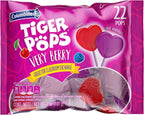 Colombina Very Berry Tiger Pops Heart Shaped Lollipops Cherry Blue Raspberry Individually Wrapped Candy for Parties Classroom Exchange Kids Treats, 22 Count (Pack of 1)