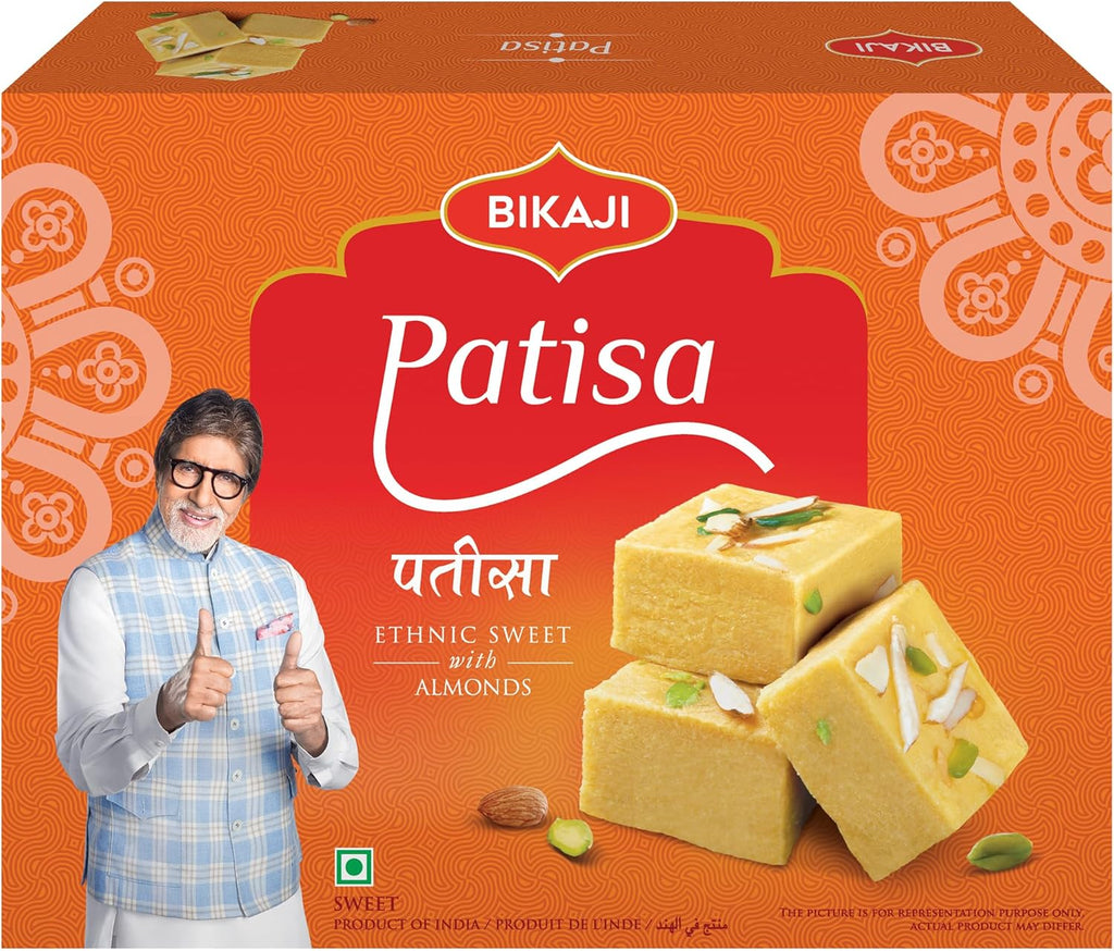 Bikaji Patisa 14.11 oz (400 g), Traditional Soan Papdi Style Flaky Indian Sweet, Light and Crunchy North Indian Mithai, Ready to Eat Dessert Sweet Box