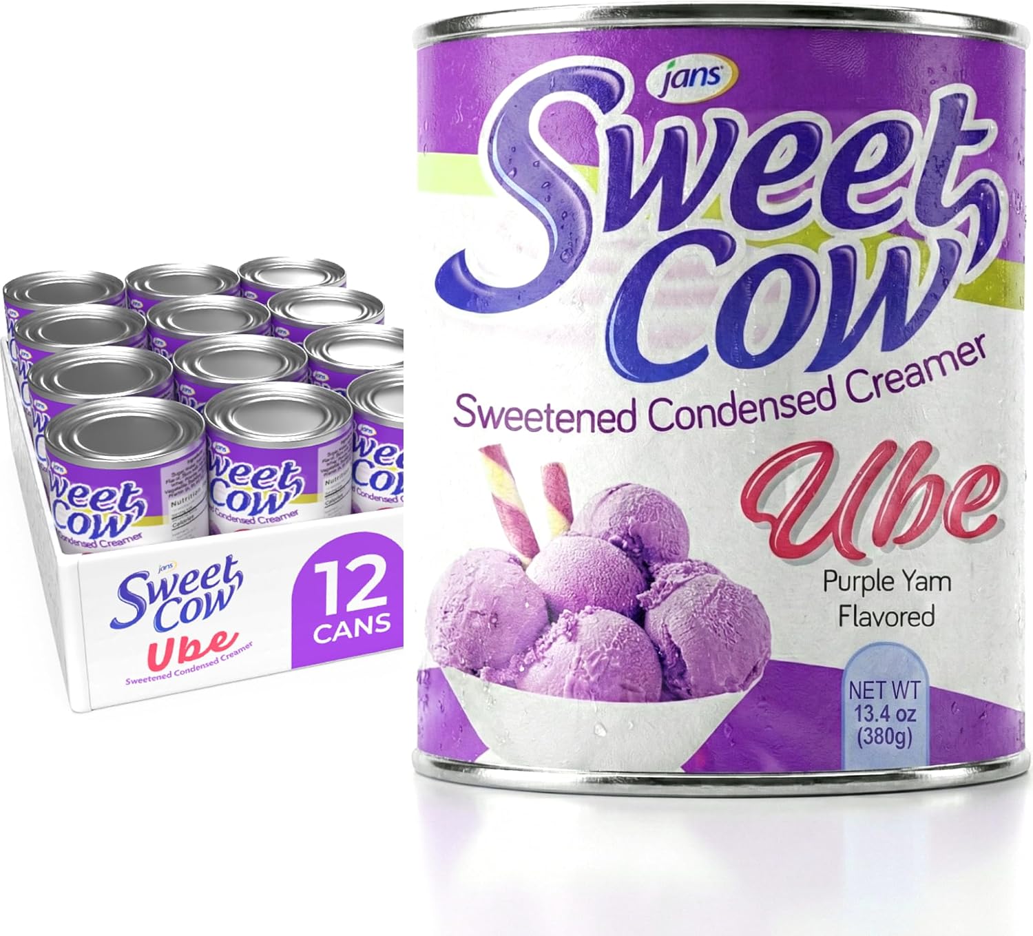 Ube Condensed Milk, 13.40 oz Can (Pack of 12) — Jans Sweet Cow Sweetened Condensed Creamer