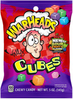 WARHEADS Cubes - Sour Sweet & Fruity Chewy Candy - Orange, Watermelon, Blue Raspberry, Black Cherry, Strawberry & Green Apple Flavors - 5 oz. Bag
