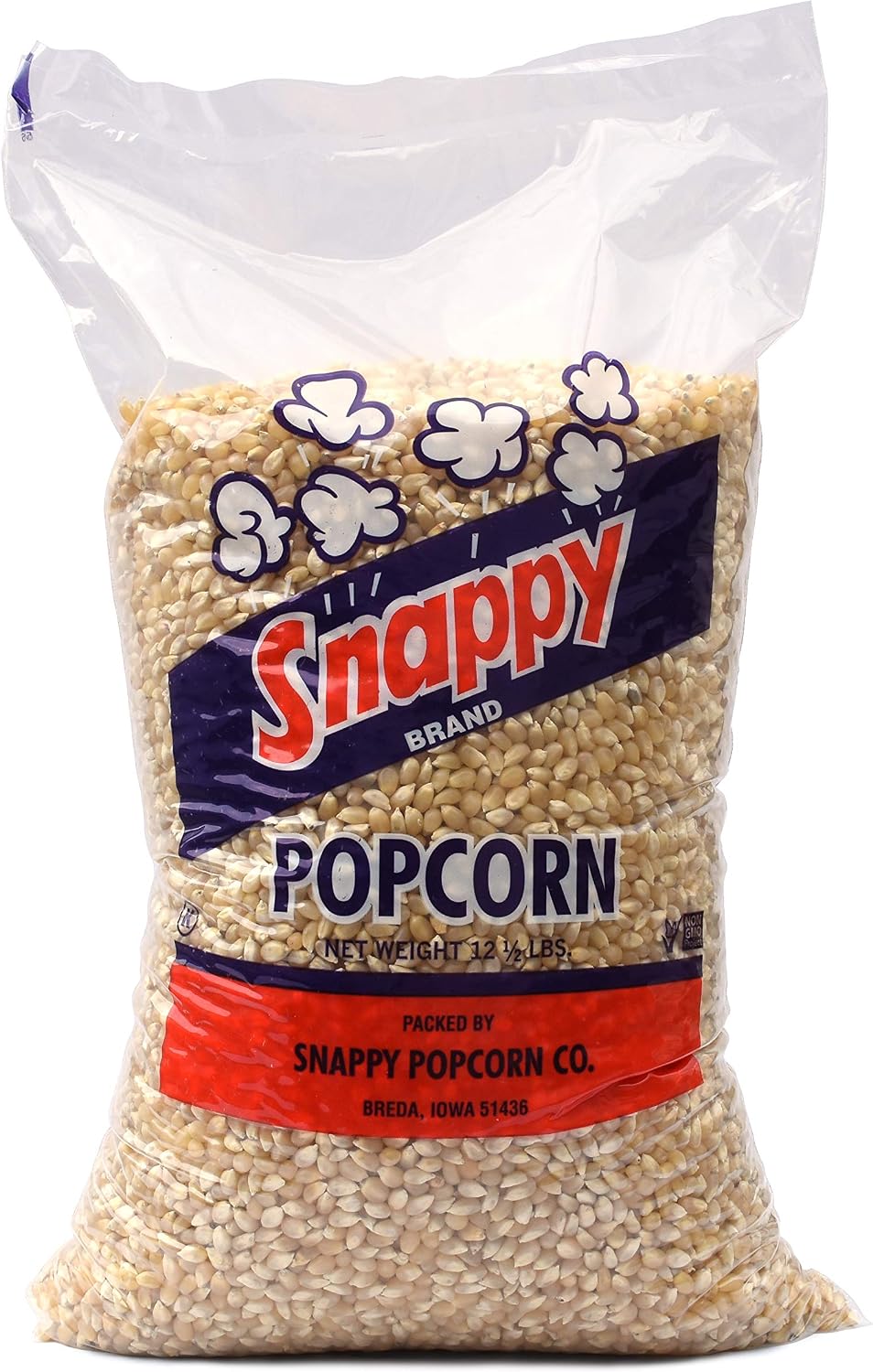 Snappy White Popcorn Kernels for Popping, Non-GMO Whole Grain, Works in Machines, Air Poppers and Stovetops, 12.5 lb Bulk Bag