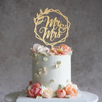 Mr and Mrs Wedding Cake Toppers Bride Groom Cake topper for Wedding Wooden Wreath Rustic Hexagon Funny Decoration Mr&Mrs Sign Gold Silver Brown (Unpainted)