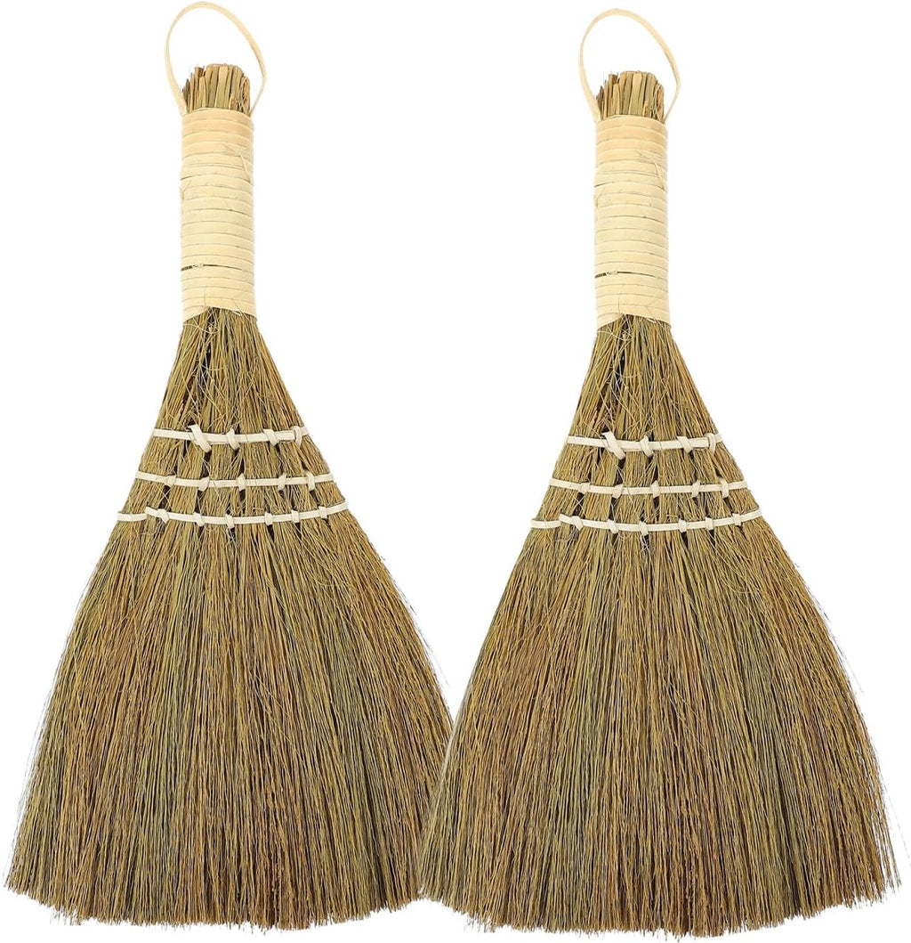 Healifty 2pcs Ergonomic Hand Broom – Natural Straw Desktop Duster for Home & Kitchen, Compact Sweeping Brush