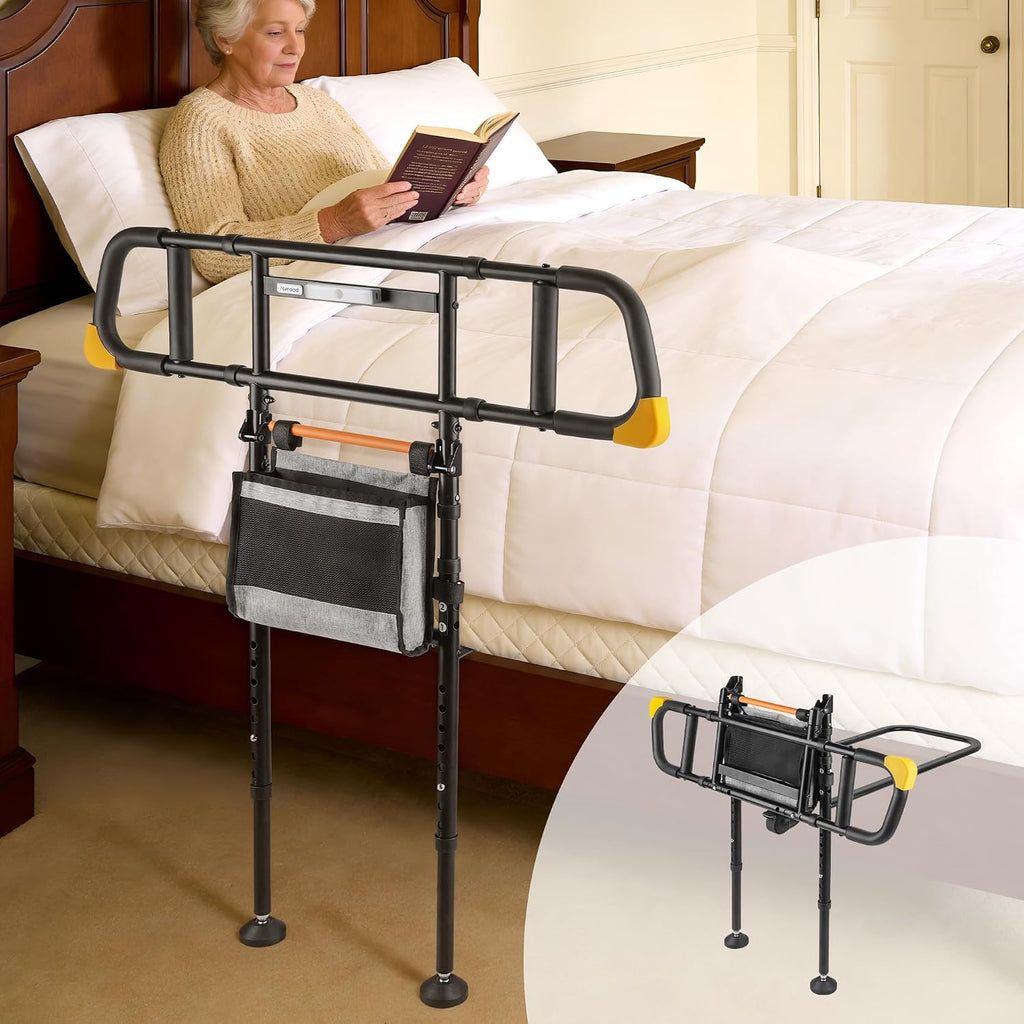 C5 Pro Bed Rail for Home Safety - Foldable Bed Rail for Seniors with Motion-Activated Light & Storage Bag, 350 lbs Weight Capacity