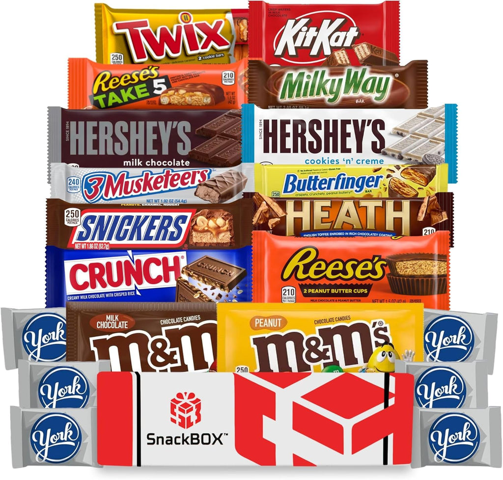 SnackBOX Chocolate Candy Bar Snacks BOX Care Package | Variety Pack (20 Count) | Easter Holiday, Teachers, Back to School, Student, College, Candy, Date Night, Gift Baskets, Student, Birthday, Office, Gift Ideas