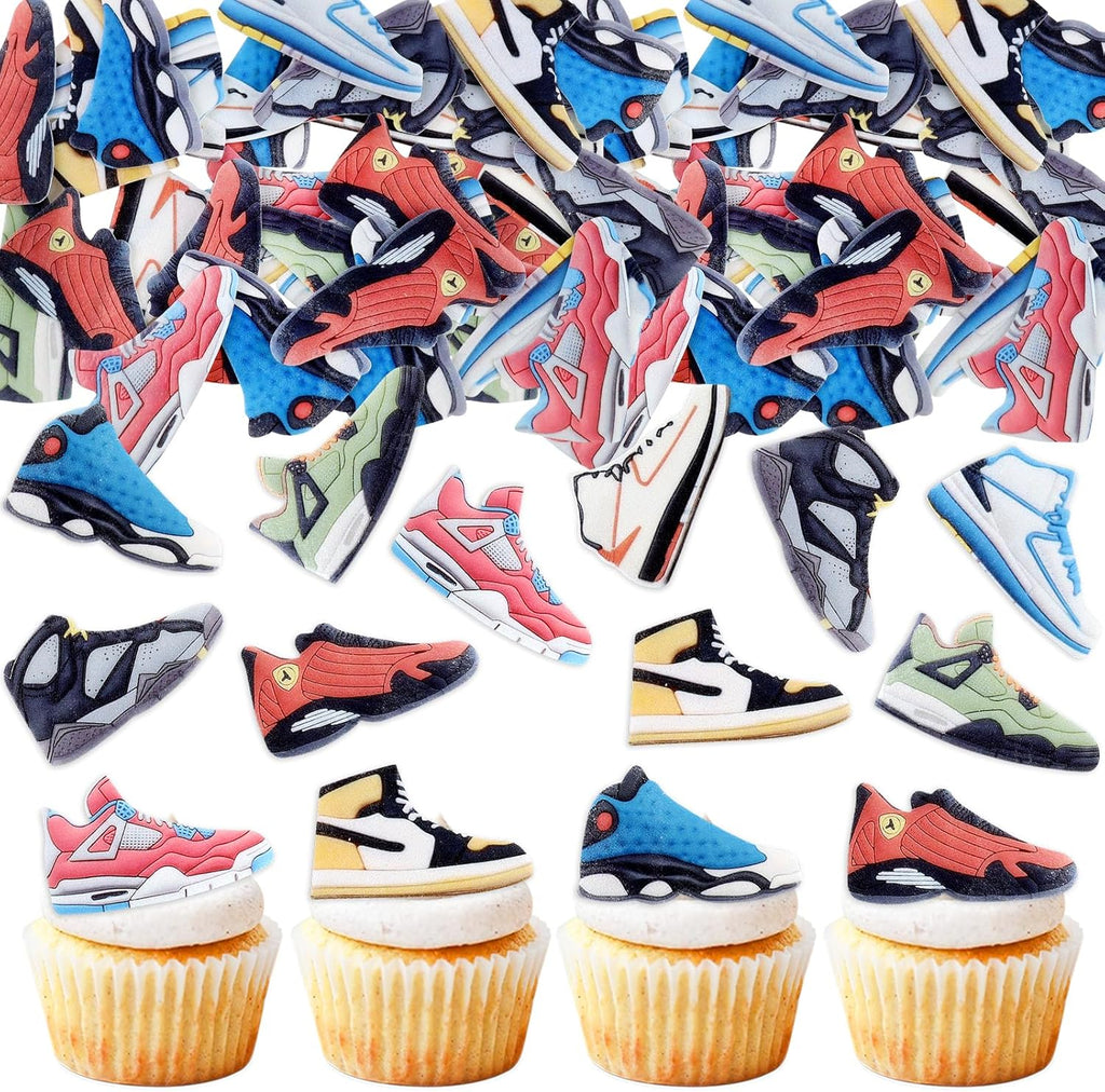 40Pcs Edible Sneaker Birthday Cupcake Toppers Multi-Styles Popular Sneakers Cupcake Picks Drink Topper for Sneaker Party Sport Shoes Baby Shower Sport Boys Funny Birthday Party Cupcake Decorations