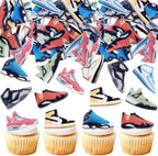 40Pcs Edible Sneaker Birthday Cupcake Toppers Multi-Styles Popular Sneakers Cupcake Picks Drink Topper for Sneaker Party Sport Shoes Baby Shower Sport Boys Funny Birthday Party Cupcake Decorations