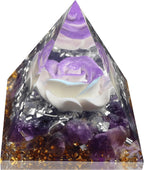Crystal Ogan Pyramid for Positive Energy, Orgonite Amethyst Stones Crystals Pyramid Chakra Reiki Meditation Attracts Lucky and Success (Purple-Blue&Amethyst)