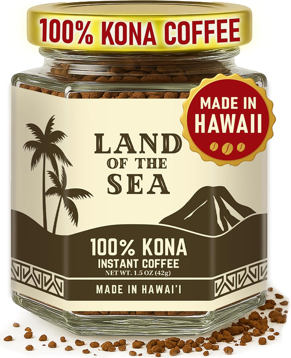 KONA COFFEE 100% - Premium Freeze Dried Instant Coffee - Low Acid Coffee - Medium Roast Arabica Hawaiian Coffee, 1.5oz (1 Pack | 22 Servings)