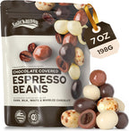 Snackathon Chocolate Covered Espresso Beans, 4 Chocolate Blend (Dark, Milk, White, Marbled), 7 OZ Resealable Bag, Gourmet Candy Snack for Coffee Lovers