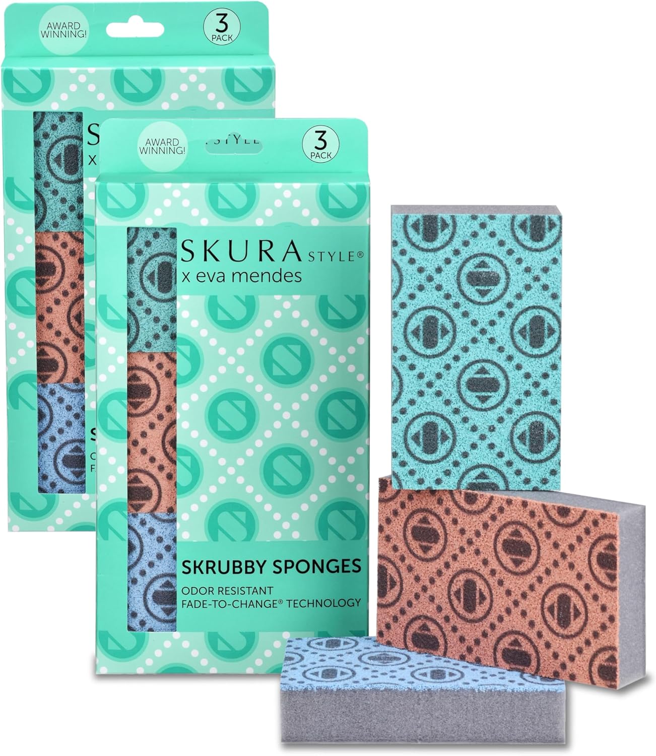Skura Style x Eva Mendes Smart Kitchen Dish Sponges (Bulk 6 Pack) | Odor Free Non-Scratch Scrub Pad | Household Scrubber for Sink, Counters, Surfaces, Pots, Pans, Dishwashing | Color-Fade Change