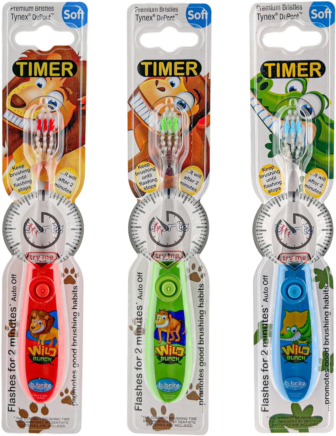 Lily's Home Kids Toothbrush Set – 2 Minutes Timer - Cute Animal Theme & Magical Glow - Ideal Toothbrush for Aged 3+ Boys - Promote Healthy Oral Care - 3 Pack with Soft Bristles