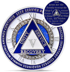 Sparkly Diamond 5 Year Sobriety Coin - 12 Steps Spin Triangle AA Coins - Clockwork Addiction Recovery AA Chips and Medallions - Celebrate 1-10 Prime Clean Alcoholics Anonymous Gifts for Men Women