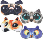 Dimeho 4 Pcs Funny Sleep Mask Cute Animal Blindfolds Soft Adjustable Sleeping Eyeshade Travel Nap Eye Cover for Men Women Plane Game Night Sleeping Cat Dog Pattern
